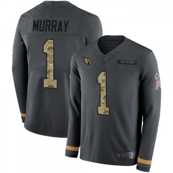 Nike Cardinals #1 Kyler Murray Anthracite Salute to Service Men's Stitched NFL Limited Therma Long Sleeve Jersey