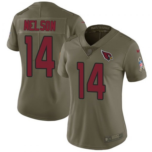 Women's Cardinals #14 JJ Nelson Olive Stitched NFL Limited 2017 Salute to Service Jersey