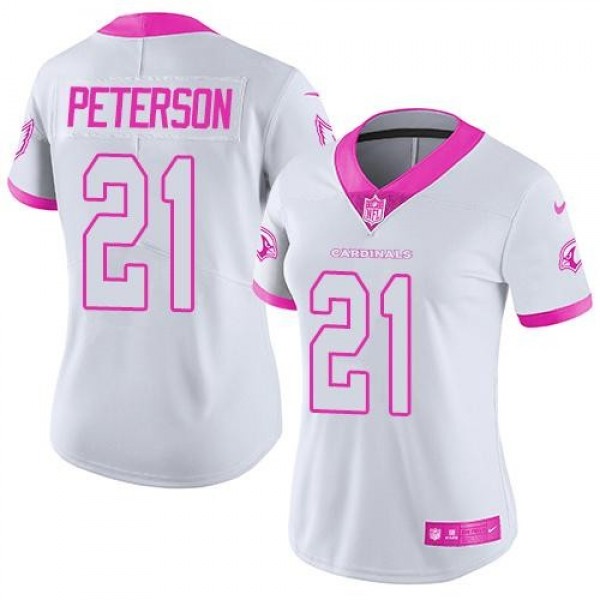 Women's Cardinals #21 Patrick Peterson White Pink Stitched NFL Limited Rush Jersey