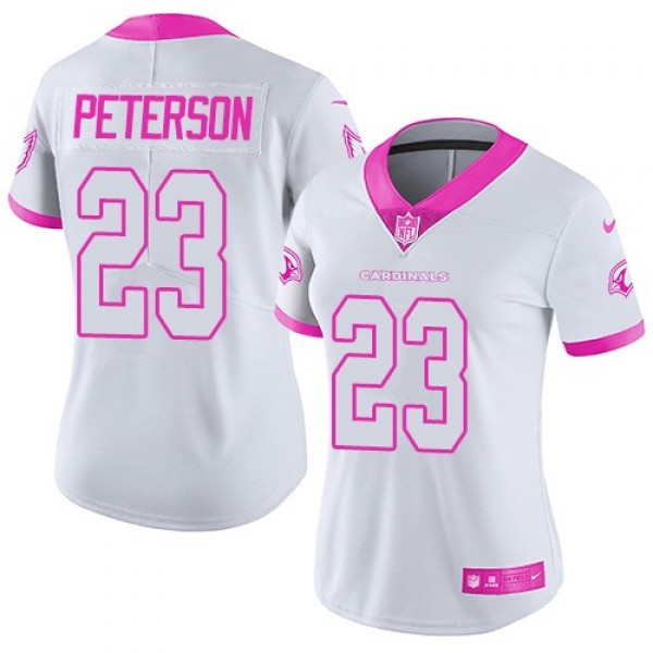 Women's Cardinals #23 Adrian Peterson White Pink Stitched NFL Limited Rush Jersey