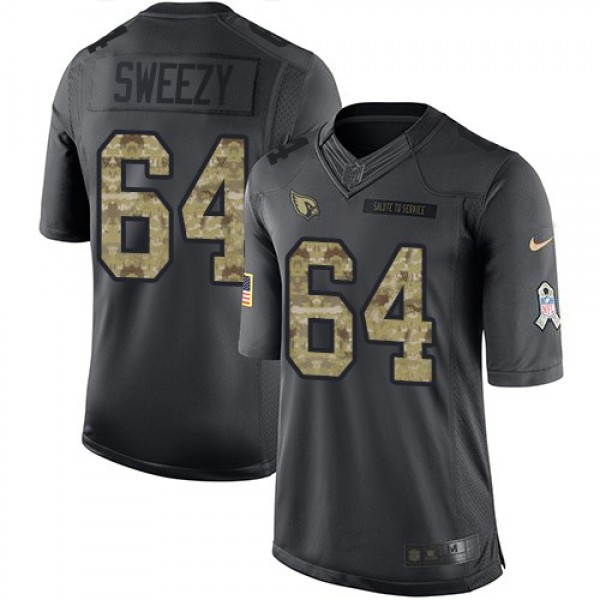Nike Cardinals #64 J.R. Sweezy Black Men's Stitched NFL Limited 2016 Salute to Service Jersey