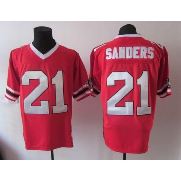1992 Mitchell And Ness Falcons #21 Deion Sanders Red Throwback Stitched NFL Jersey