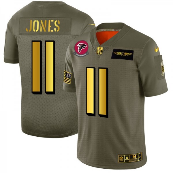 Atlanta Falcons #11 Julio Jones NFL Men's Nike Olive Gold 2019 Salute to Service Limited Jersey