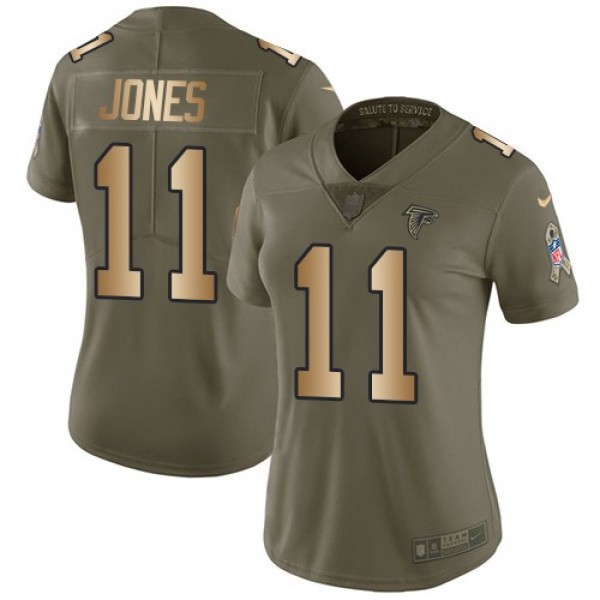 Women's Falcons #11 Julio Jones Olive Gold Stitched NFL Limited 2017 Salute to Service Jersey