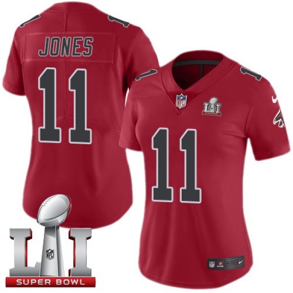 Women's Falcons #11 Julio Jones Red Super Bowl LI 51 Stitched NFL Limited Rush Jersey