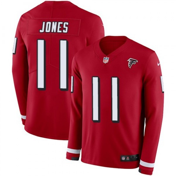 Nike Falcons #11 Julio Jones Red Team Color Men's Stitched NFL Limited Therma Long Sleeve Jersey