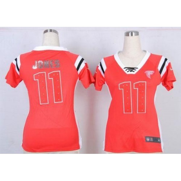 Women's Falcons #11 Julio Jones Red Team Color Stitched NFL Elite Draft Him Shimmer Jersey