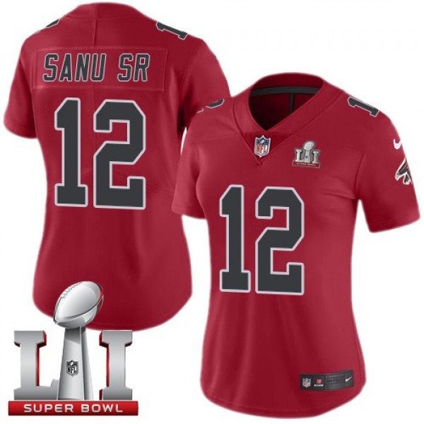 Women's Falcons #12 Mohamed Sanu Sr Red Super Bowl LI 51 Stitched NFL Limited Rush Jersey