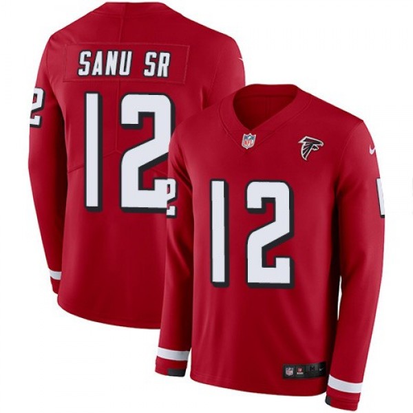 Nike Falcons #12 Mohamed Sanu Sr Red Team Color Men's Stitched NFL Limited Therma Long Sleeve Jersey