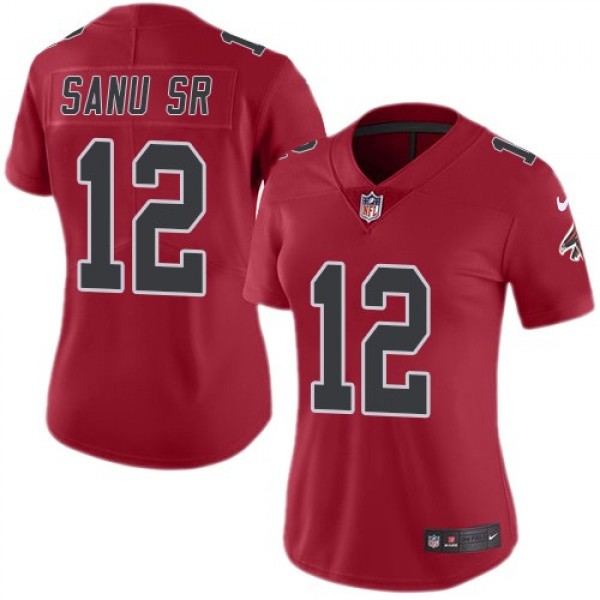Women's Falcons #12 Mohamed Sanu Sr Red Stitched NFL Limited Rush Jersey