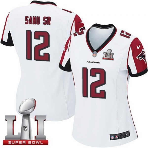 Women's Falcons #12 Mohamed Sanu Sr White Super Bowl LI 51 Stitched NFL Elite Jersey