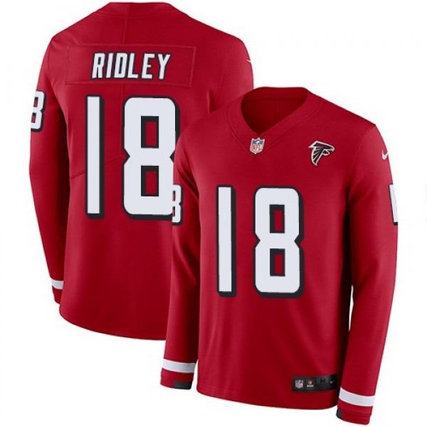 Nike Falcons #18 Calvin Ridley Red Team Color Men's Stitched NFL Limited Therma Long Sleeve Jersey