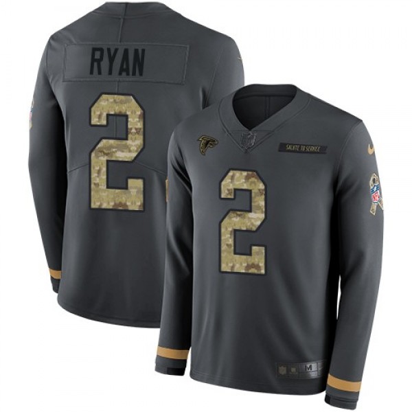 Nike Falcons #2 Matt Ryan Anthracite Salute to Service Men's Stitched NFL Limited Therma Long Sleeve Jersey