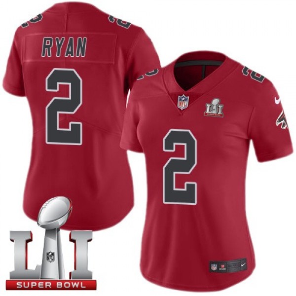 Women's Falcons #2 Matt Ryan Red Super Bowl LI 51 Stitched NFL Limited Rush Jersey