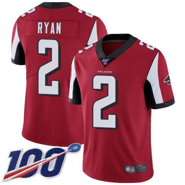 Nike Falcons #2 Matt Ryan Red Team Color Men's Stitched NFL 100th Season Vapor Limited Jersey