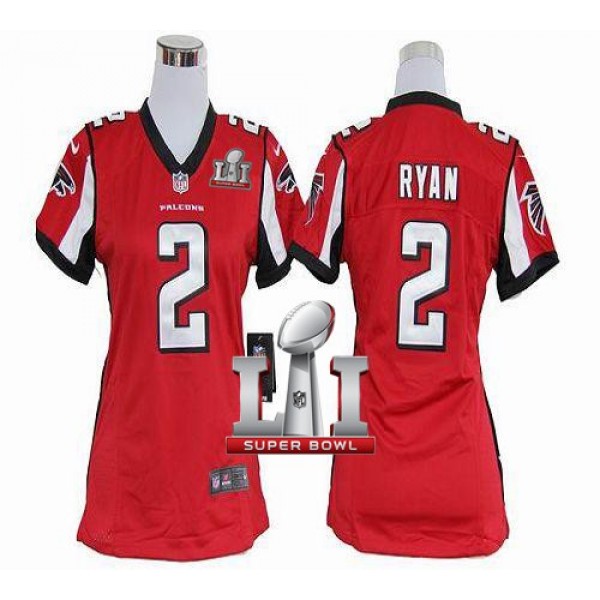 Women's Falcons #2 Matt Ryan Red Team Color Super Bowl LI 51 Stitched NFL Elite Jersey