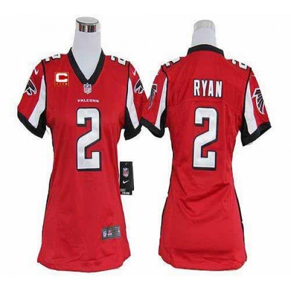 Women's Falcons #2 Matt Ryan Red Team Color With C Patch Stitched NFL Elite Jersey