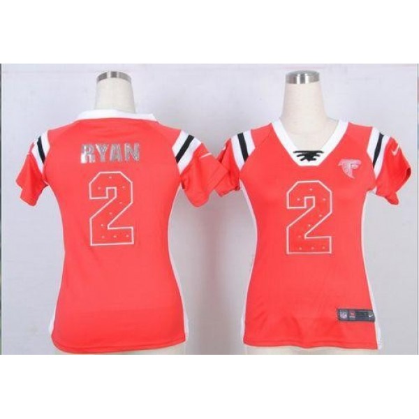 Women's Falcons #2 Matt Ryan Red Team Color Stitched NFL Elite Draft Him Shimmer Jersey