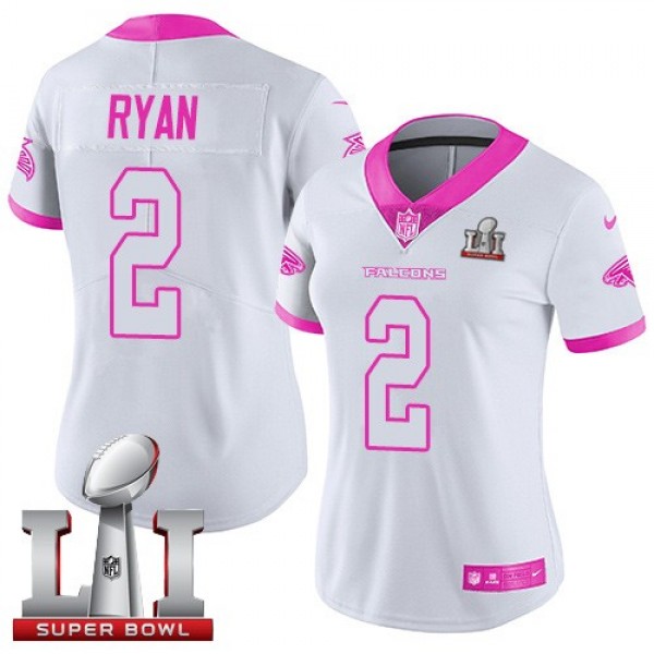Women's Falcons #2 Matt Ryan White Pink Super Bowl LI 51 Stitched NFL Limited Rush Jersey