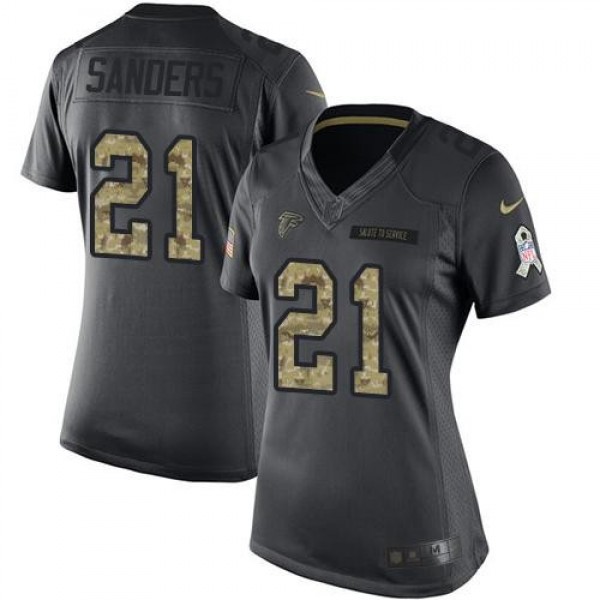 Women's Falcons #21 Deion Sanders Black Stitched NFL Limited 2016 Salute to Service Jersey