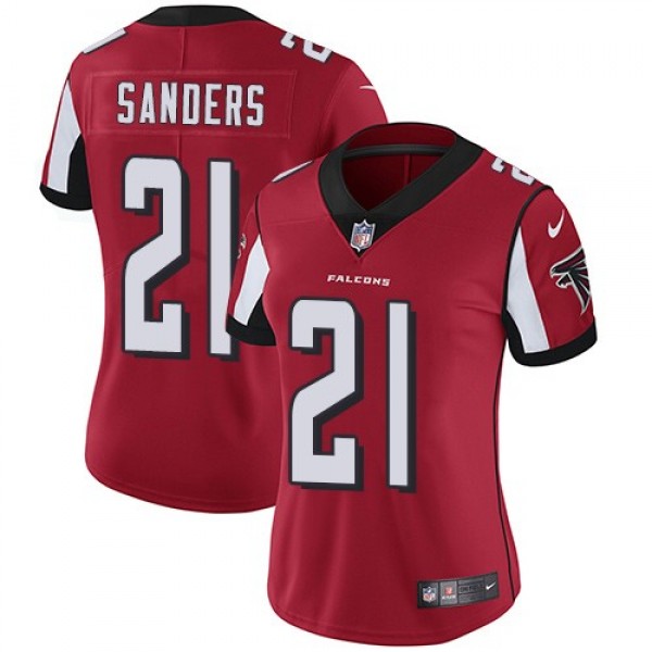 Women's Falcons #21 Deion Sanders Red Team Color Stitched NFL Vapor Untouchable Limited Jersey