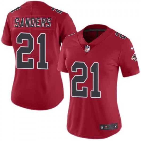 Women's Falcons #21 Deion Sanders Red Stitched NFL Limited Rush Jersey