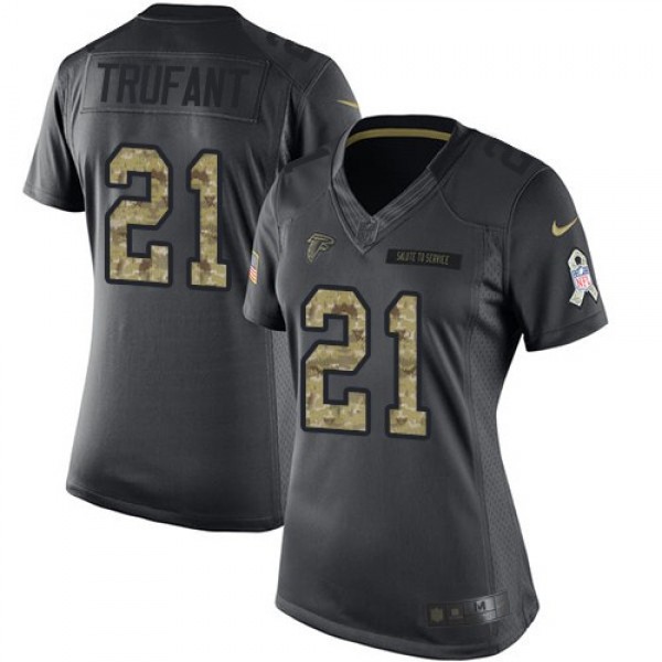 Women's Falcons #21 Desmond Trufant Black Stitched NFL Limited 2016 Salute to Service Jersey