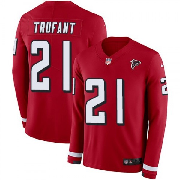 Nike Falcons #21 Desmond Trufant Red Team Color Men's Stitched NFL Limited Therma Long Sleeve Jersey