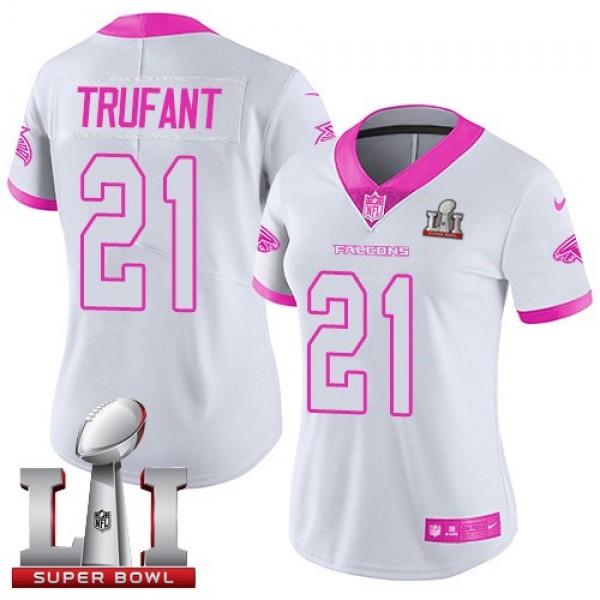 Women's Falcons #21 Desmond Trufant White Pink Super Bowl LI 51 Stitched NFL Limited Rush Jersey