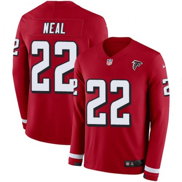 Nike Falcons #22 Keanu Neal Red Team Color Men's Stitched NFL Limited Therma Long Sleeve Jersey