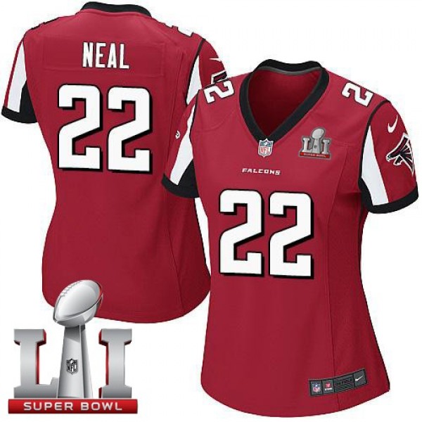 Women's Falcons #22 Keanu Neal Red Team Color Super Bowl LI 51 Stitched NFL Elite Jersey