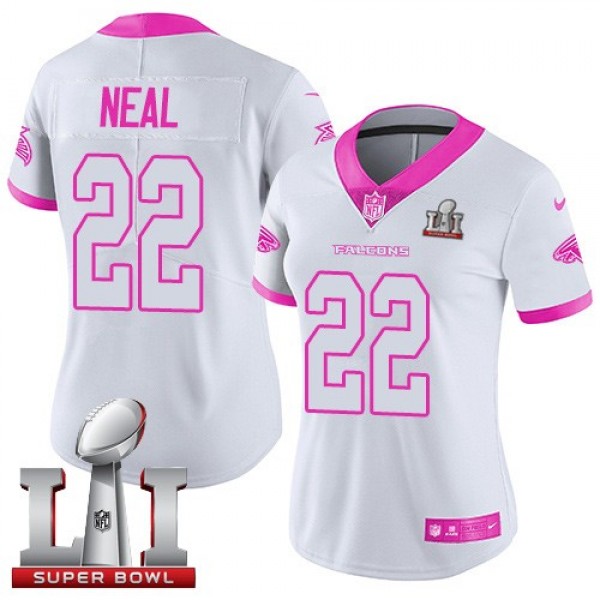 Women's Falcons #22 Keanu Neal White Pink Super Bowl LI 51 Stitched NFL Limited Rush Jersey