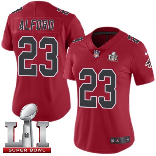 Women's Falcons #23 Robert Alford Red Super Bowl LI 51 Stitched NFL Limited Rush Jersey