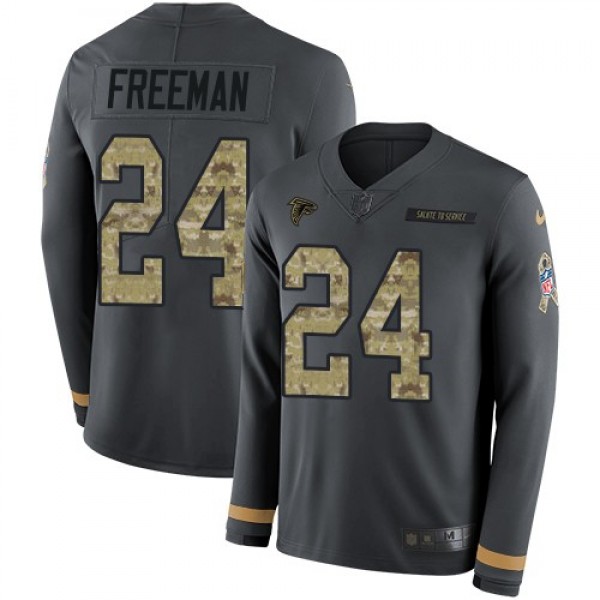 Nike Falcons #24 Devonta Freeman Anthracite Salute to Service Men's Stitched NFL Limited Therma Long Sleeve Jersey