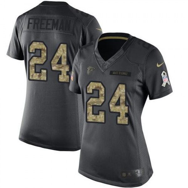 Women's Falcons #24 Devonta Freeman Black Stitched NFL Limited 2016 Salute to Service Jersey