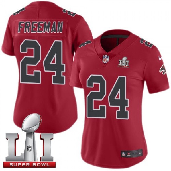 Women's Falcons #24 Devonta Freeman Red Super Bowl LI 51 Stitched NFL Limited Rush Jersey
