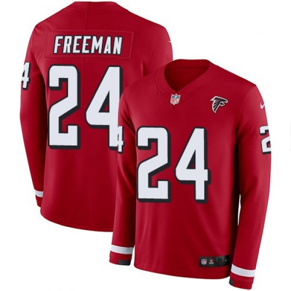 Nike Falcons #24 Devonta Freeman Red Team Color Men's Stitched NFL Limited Therma Long Sleeve Jersey