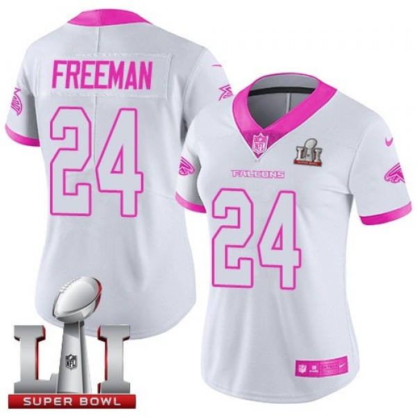 Women's Falcons #24 Devonta Freeman White Pink Super Bowl LI 51 Stitched NFL Limited Rush Jersey