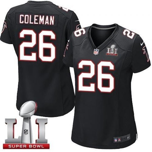 Women's Falcons #26 Tevin Coleman Black Alternate Super Bowl LI 51 Stitched NFL Elite Jersey