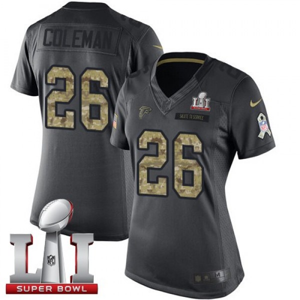 Women's Falcons #26 Tevin Coleman Black Super Bowl LI 51 Stitched NFL Limited 2016 Salute to Service Jersey