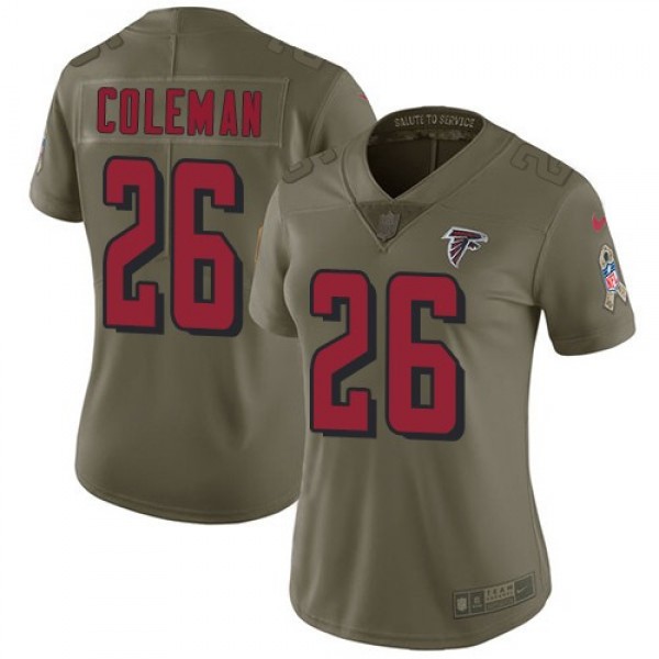 Women's Falcons #26 Tevin Coleman Olive Stitched NFL Limited 2017 Salute to Service Jersey