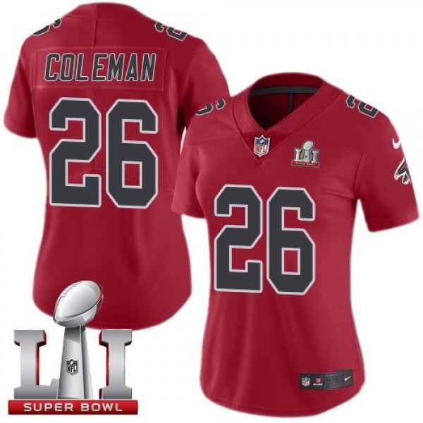 Women's Falcons #26 Tevin Coleman Red Super Bowl LI 51 Stitched NFL Limited Rush Jersey