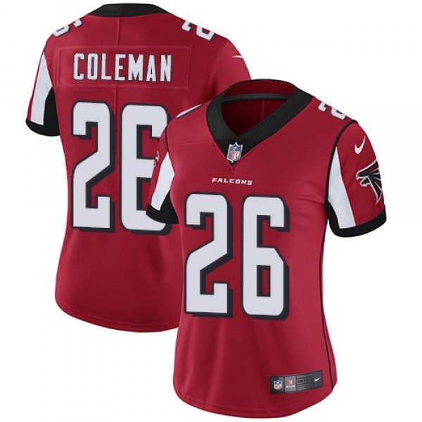 Women's Falcons #26 Tevin Coleman Red Team Color Stitched NFL Vapor Untouchable Limited Jersey