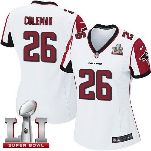 Women's Falcons #26 Tevin Coleman White Super Bowl LI 51 Stitched NFL Elite Jersey