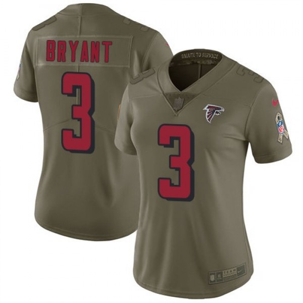 Women's Falcons #3 Matt Bryant Olive Stitched NFL Limited 2017 Salute to Service Jersey