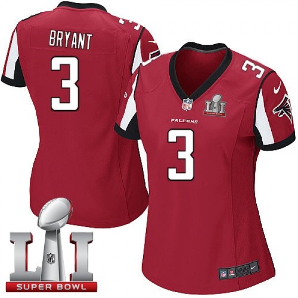 Women's Falcons #3 Matt Bryant Red Team Color Super Bowl LI 51 Stitched NFL Elite Jersey