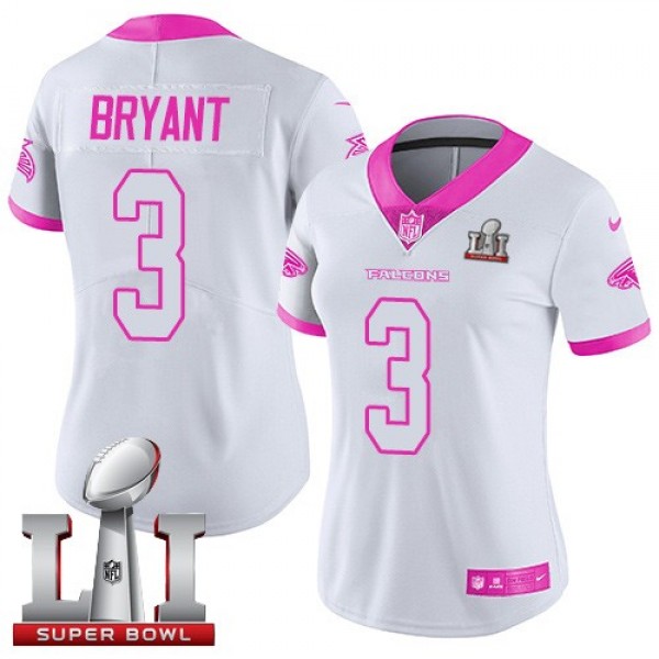 Women's Falcons #3 Matt Bryant White Pink Super Bowl LI 51 Stitched NFL Limited Rush Jersey