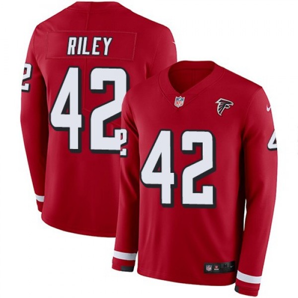 Nike Falcons #42 Duke Riley Red Team Color Men's Stitched NFL Limited Therma Long Sleeve Jersey