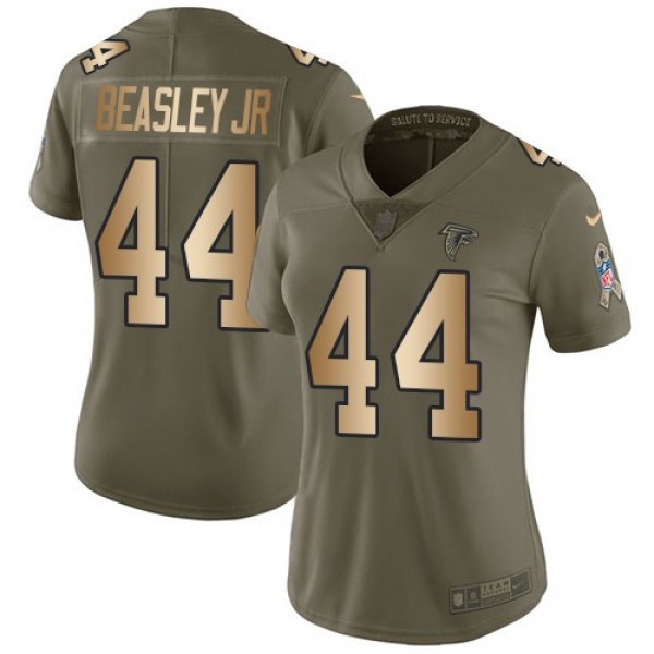 Women's Falcons #44 Vic Beasley Jr Olive Gold Stitched NFL Limited 2017 Salute to Service Jersey