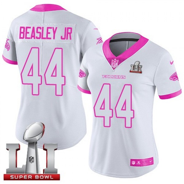 Women's Falcons #44 Vic Beasley Jr White Pink Super Bowl LI 51 Stitched NFL Limited Rush Jersey